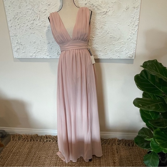 Lulus Thoughts of Hue Light Blush Surplice Maxi Dress Wedding Event Prom Sz XS. - Picture 2 of 10